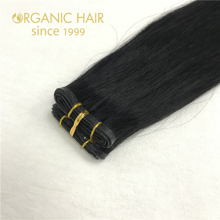 Human cuticle remy flat wefts double drawn jet black color X379